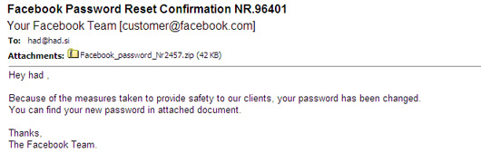 Facebook Password Reset Confirmation