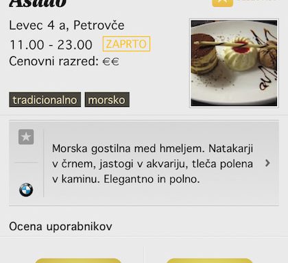 Degusto - mobilna aplikacija - vodič po najboljših slovenskih gostilnah in restavracijah