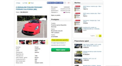 FURS prodaja vozila na Bolhi / z zbiranjem ponudb prodamo Ferrari California