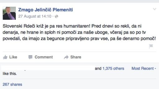 Zmago Jelinčič Plemeniti in njegove izjave o beguncih na Facebooku