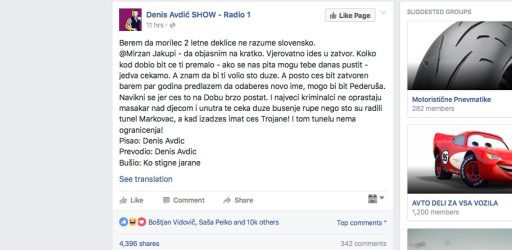Denis Avdić na Facebooku / kaj ti je tega treba bilo