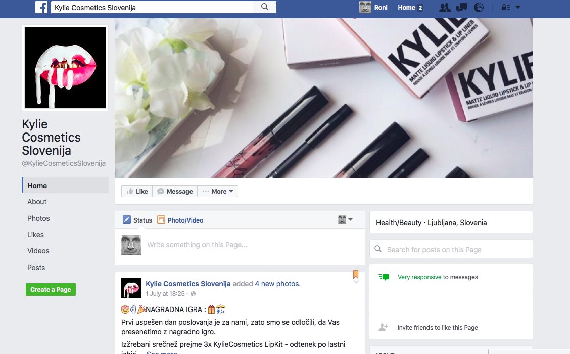 Kylie Cosmetics Slovenija / Kylie Jenner in Facebook stran
