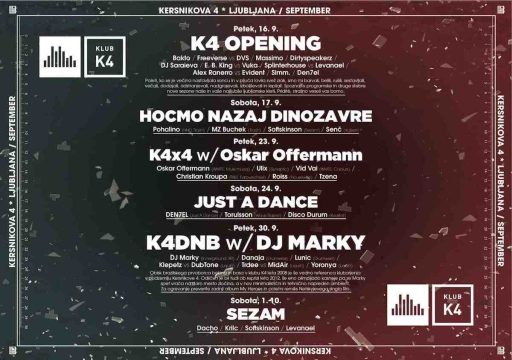 16/9/2016 odpira vrata prenovljeni klub K4 / program