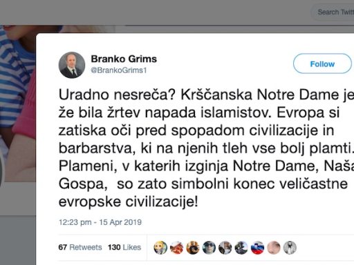 Kako sta Branko Grims in Žan Mahnič izkoristila požar v Notre Dame za svojo propagando1