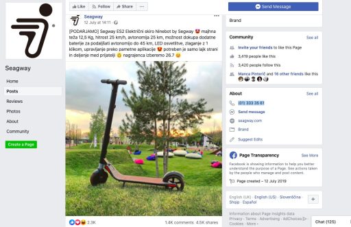 Nateg Segway na Facebooku podarja elektricni skiro Ninebot by Segway ES2
