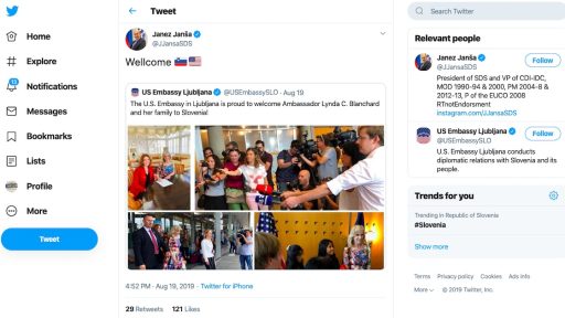 Wellcome Janez Jansa tvitne novi ameriski veleposlanici v Sloveniji Lyndi C. Blanchard