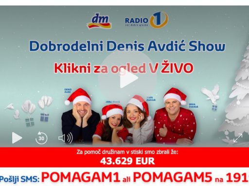 28 urni dobrodelni Denis Avdic Show Radia 1 poslji POMAGAM5 na 1919 Jana Morelj Anja Ramsak Denis Avdic Miha Dezelak