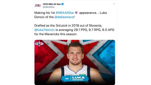Luka Doncic bo nastopil na tekmi NBA All Star 16. februarja v Chichagu