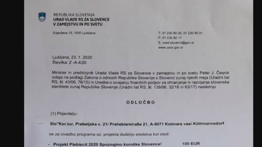 Urad Vlade RS za Slovence v zamejstvu in po svetu namenil 100 evrov za letni projekt