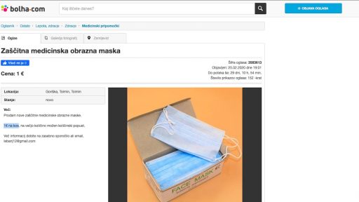 22Vojni dobickarji22 prodajajo zascitne obrazne maske na Bolhi