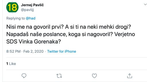 Jernej Pavlic generalni sekretar stranke SAB me na tviterju sprasuje A si ti na neki mehki drogi