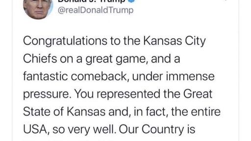 Kansas City Chiefs zmagali na Super Bowlu Donald Trump cestital Great State of Kansas za zmago