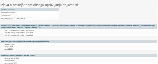 eDavki NF COVID19 1 Izjava o zmanjsanem obsegu opravljanja dejavnosti