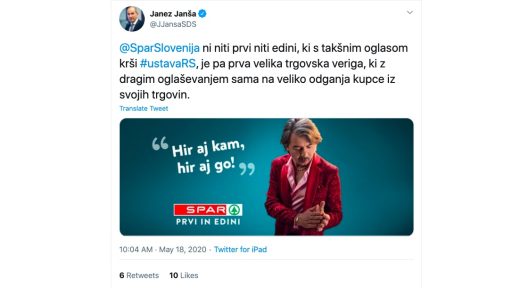 Janeza Janso moti Magnifico v oglasu za Spar