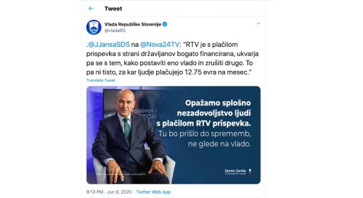Uradni twitter profil Vlade Republike Slovenije je promocijski kanal predsednika vlade