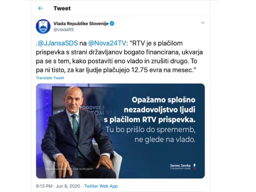 Uradni twitter profil Vlade Republike Slovenije je promocijski kanal predsednika vlade