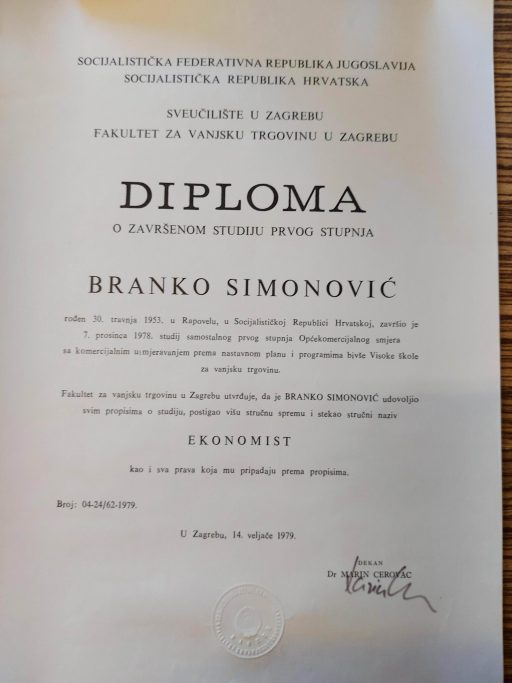 branko simonovic diploma