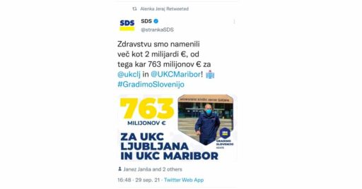sds zdravstu namenila 2 milijardi