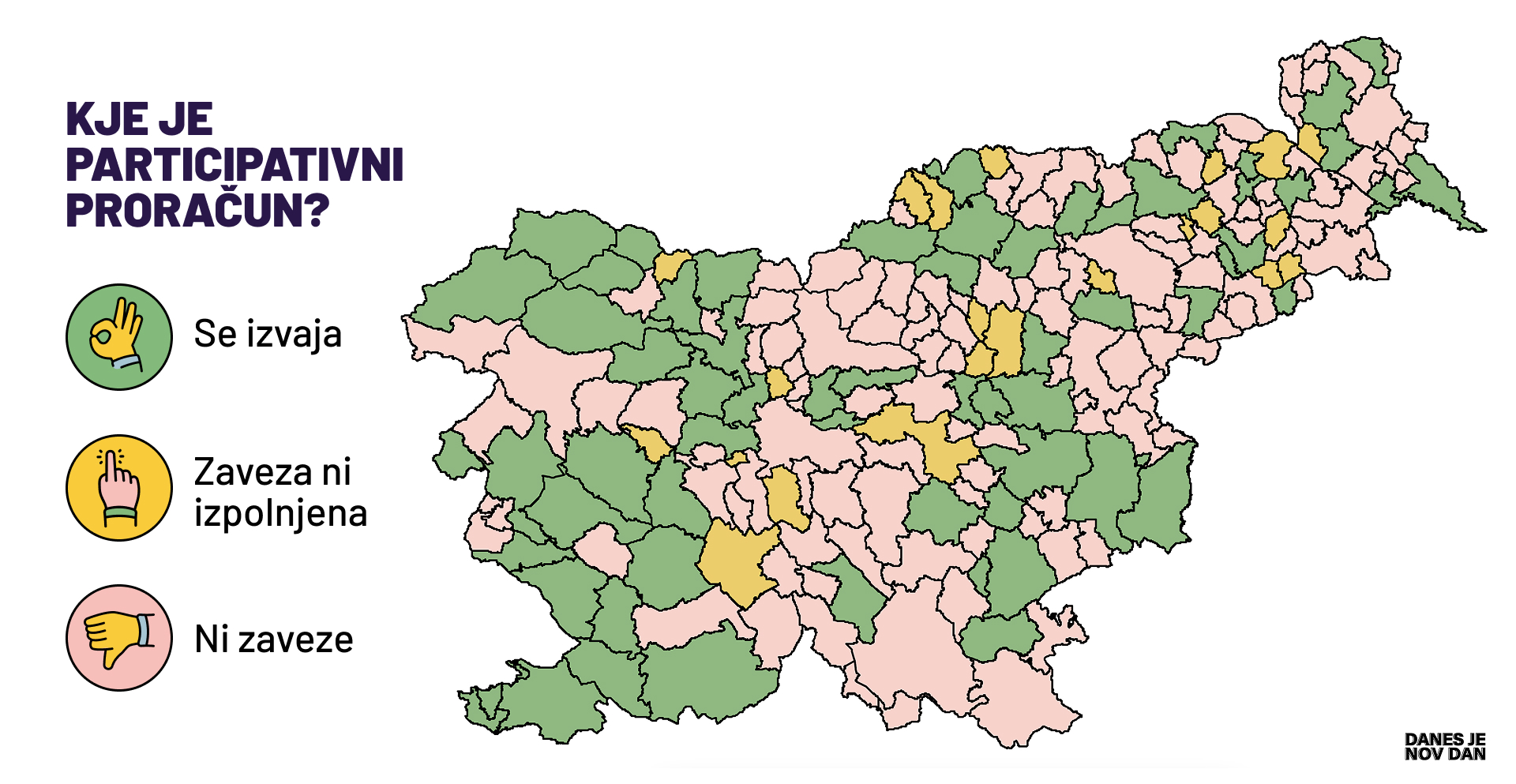 Na spletnem mestu kampanje “Kje je participativni proračun?” lahko obiskovalci s pomočjo interaktivnega zemljevida preverijo, kateri župani so izpolnili svojo obljubo
