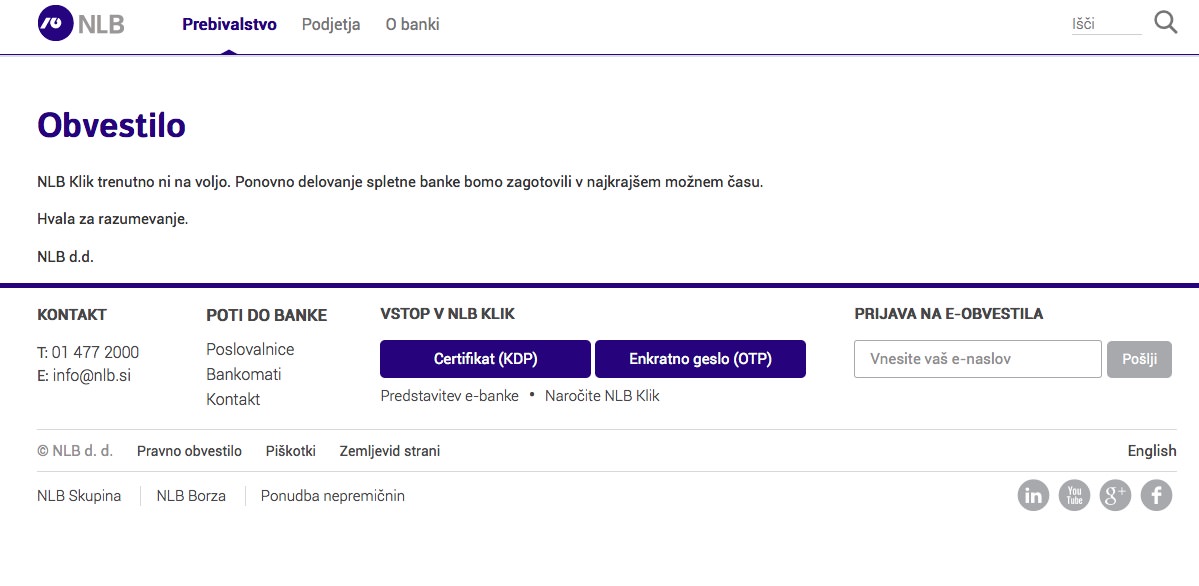 NLB Klik ne deluje / kaj je novega?