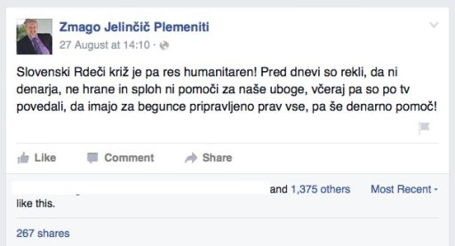 Zmago Jelinčič Plemeniti in njegove izjave o beguncih na Facebooku