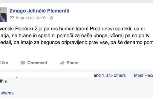 Zmago Jelinčič Plemeniti in njegove izjave o beguncih na Facebooku
