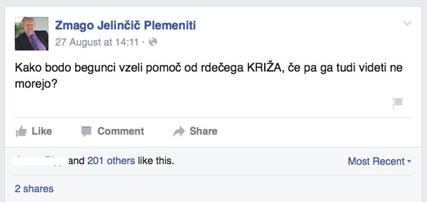 Zmago Jelinčič Plemeniti in njegove izjave o beguncih na Facebooku