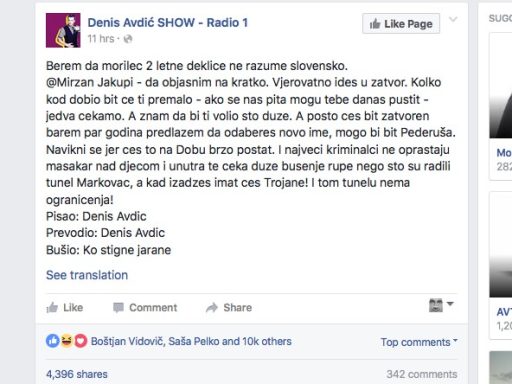 Denis Avdić na Facebooku / kaj ti je tega treba bilo