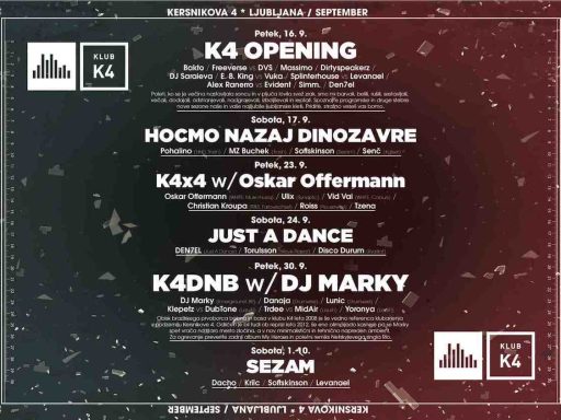 16/9/2016 odpira vrata prenovljeni klub K4 / program