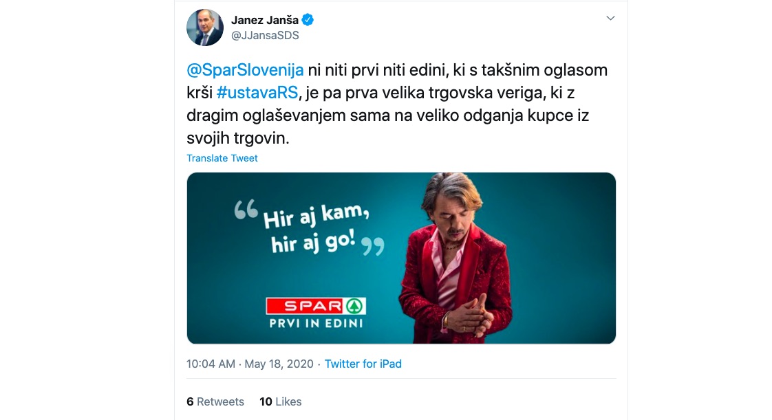 Janeza Janso moti Magnifico v oglasu za Spar