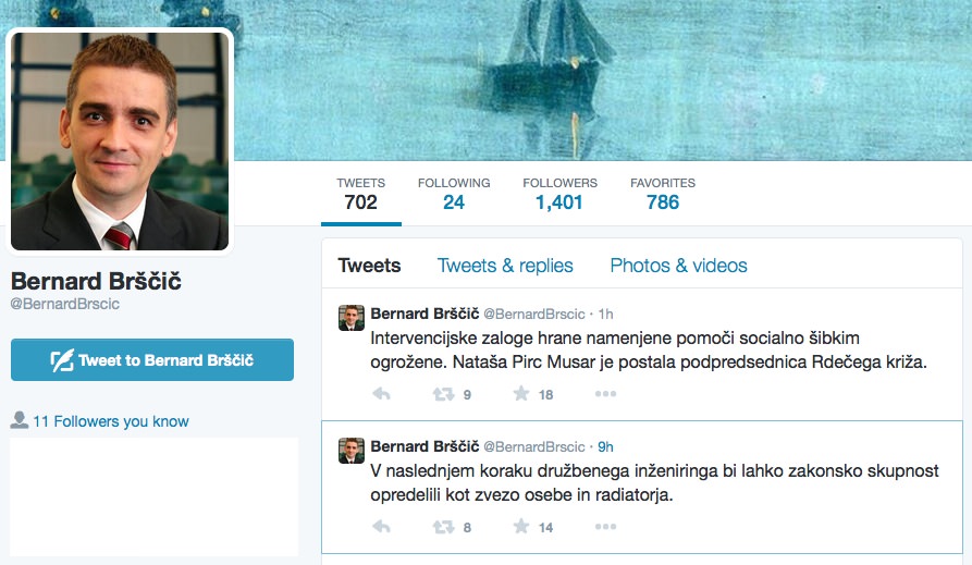 Bernard Brščič in njegove žalitve na Twitterju Bernard Brščič in njegove žalitve na Twitterju