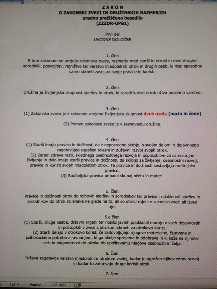 Novela zakona o zakonski zvezi in družinskih razmerjih sprejeta