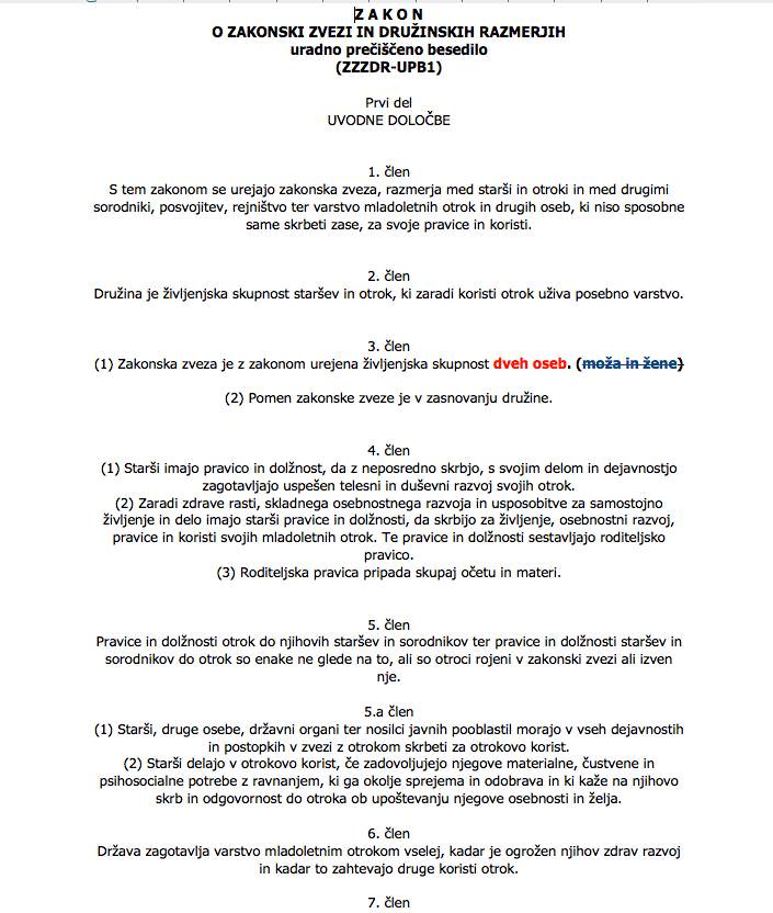 Novela zakona o zakonski zvezi in družinskih razmerjih sprejeta