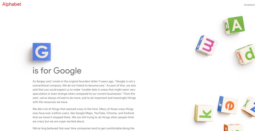 Alphabet / novo podjetje / Google