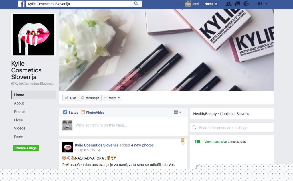 Kylie Cosmetics Slovenija / Kylie Jenner in Facebook stran