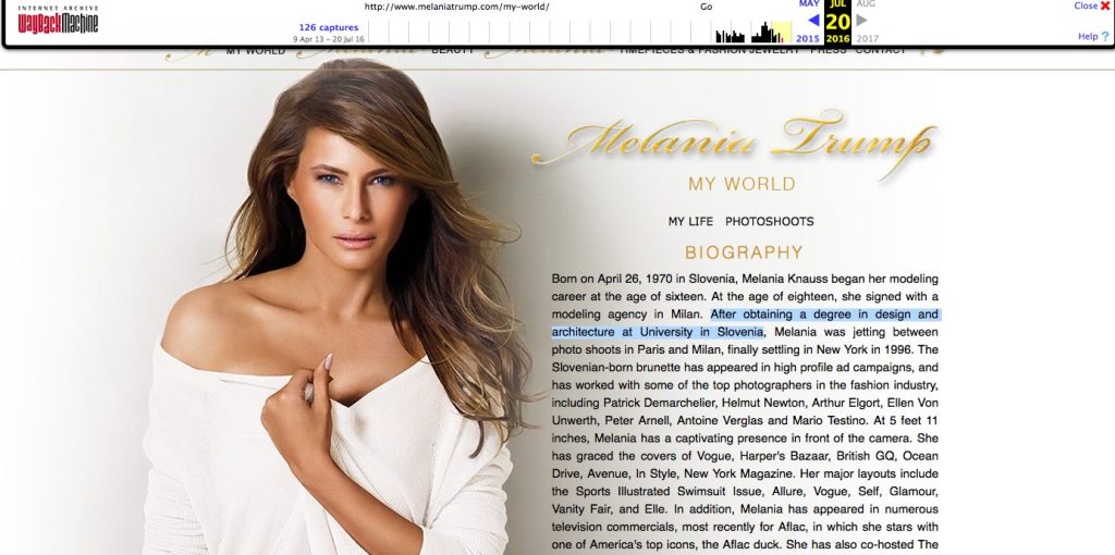 Melania Trump / gole fotografije in odstranjeno spletno mesto
