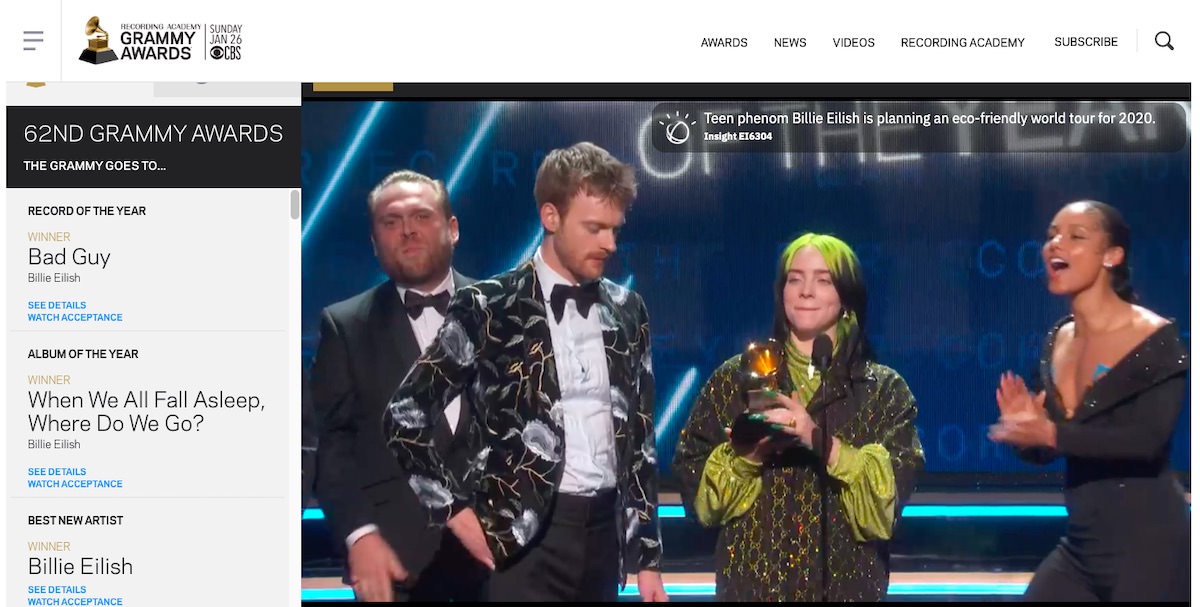 Billie Eilish dobila pet Grammyjev Billie Eilish dobila pet Grammyjev