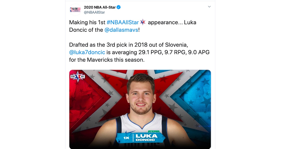 Luka Doncic bo nastopil na tekmi NBA All Star 16. februarja v Chichagu Luka Doncic bo nastopil na tekmi NBA All Star 16. februarja v Chichagu