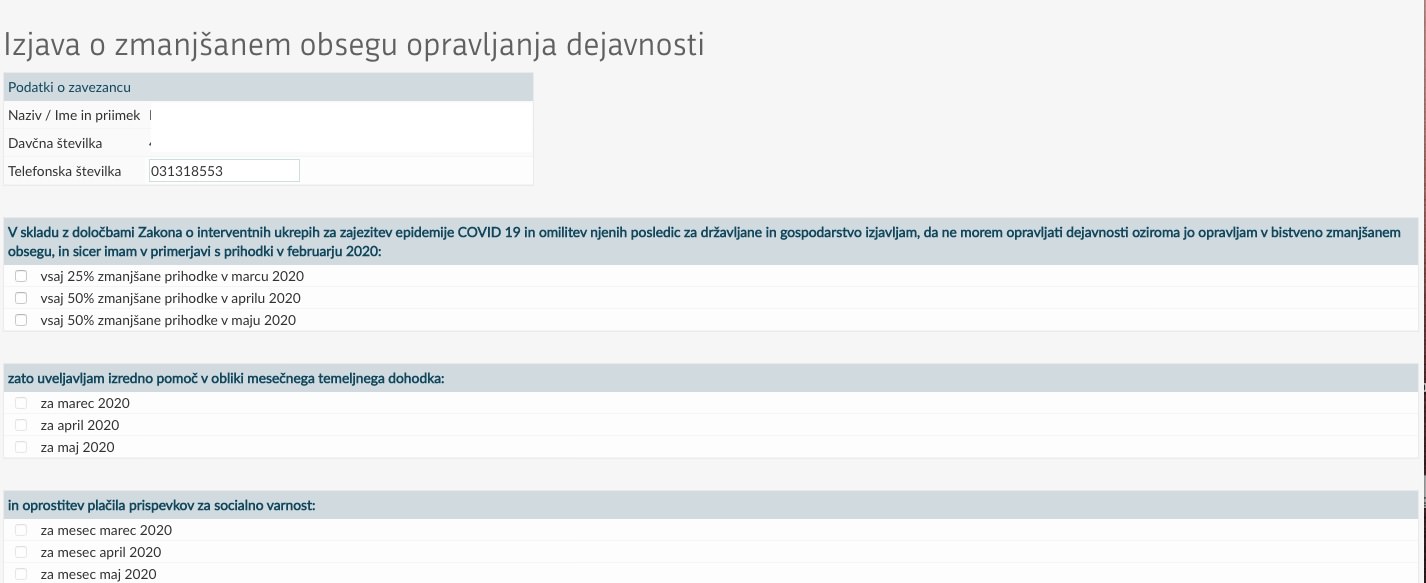 eDavki NF COVID19 1 Izjava o zmanjsanem obsegu opravljanja dejavnosti eDavki NF COVID19 1 Izjava o zmanjsanem obsegu opravljanja dejavnosti