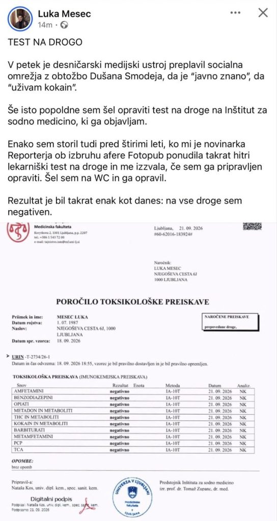 Luka Mesec drug test Luka Mesec drug test